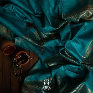 SIAZ LOOM - Handwoven Bhagalpuri Ghicha Tussar Silk Sarees - Light Blue
