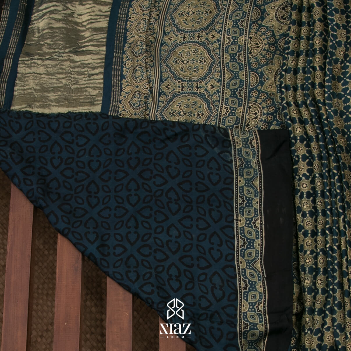 SIAZ LOOM - Modal silk saree Ajrakh Natural Dye Handblock print - Blue 3 SIAZ LOOM - Modal silk saree Ajrakh Natural Dye Handblock print - Blue