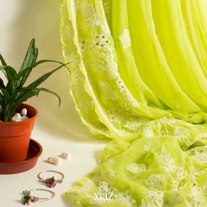SIAZ LOOM - Pure Georgette Apple Green Chikankari Saree