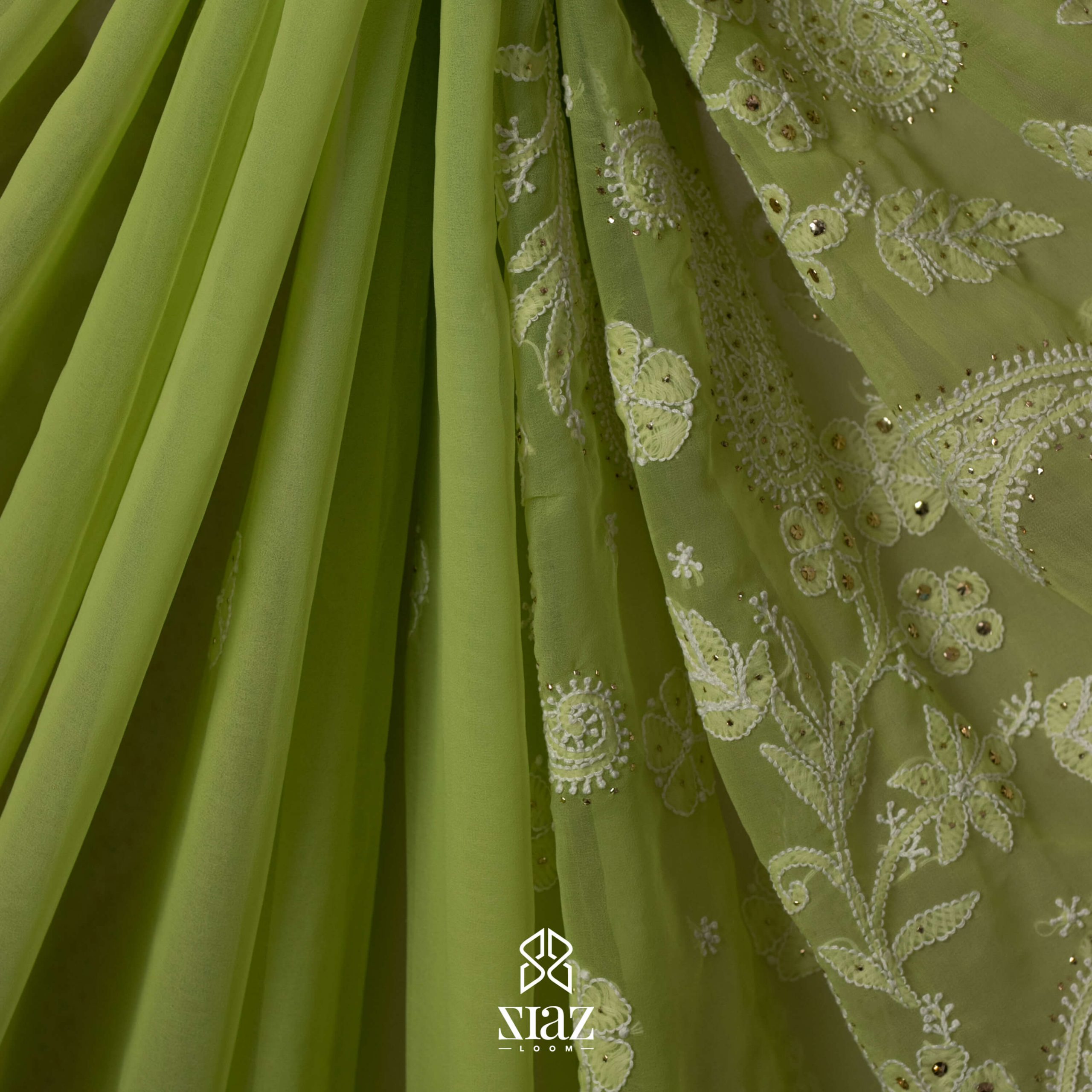 Green Chikankari Saree on Georgette/ Petticoat Included and Fall  Attached/free Shipping in US - Etsy