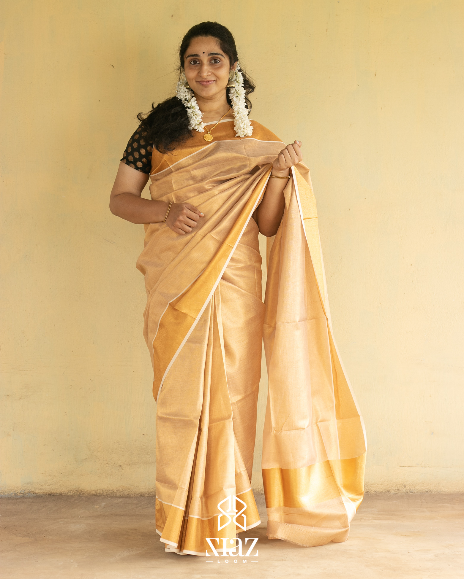 Kerala off-white with silver zari border semi tissue handwoven and hand  painted floral designed saree