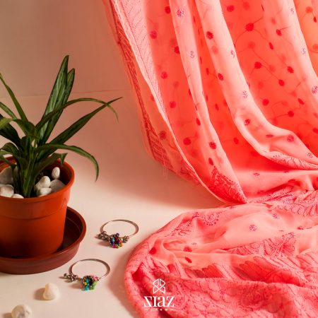 SIAZ LOOM - Pure Georgette Pastel Pink Chikankari Saree