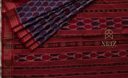 Siazloom SAMBALPURI HANDLOOM COTTON Dark Purple and Maroon Saree with Red Pallu and Similar Border with Blouse Piece